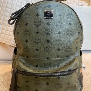 MCM Large Stark Backpack in Sea Turtle Green Visetos with Silver Hardware Unisex